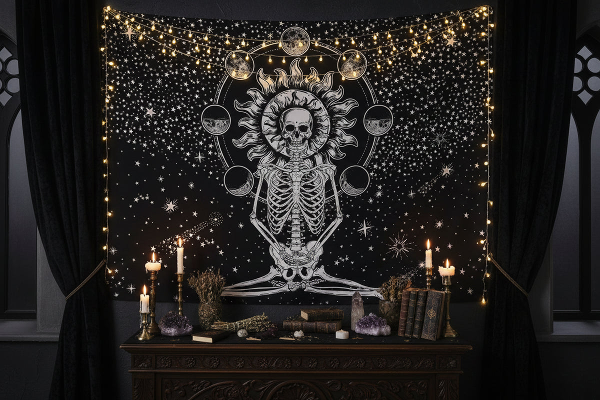 Skull Tapestry, Throw Blanket, Wall Decor Sorceress Sanctuary