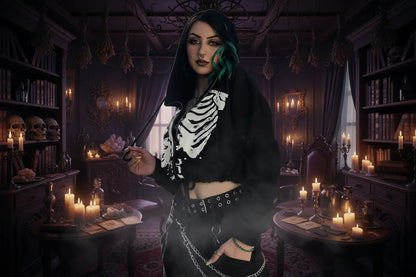 Skeleton Crop Hoodie - Sorceress Sanctuary Black / S-Black / M-Black / L-Black / XL-Black / XXL
