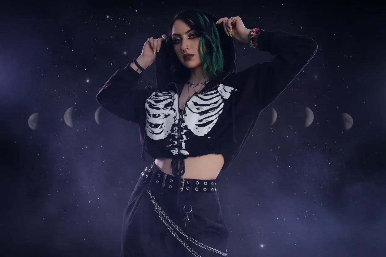 Skeleton Crop Hoodie - Sorceress Sanctuary Black / S-Black / M-Black / L-Black / XL-Black / XXL