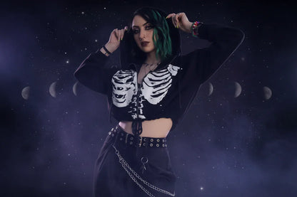 Skeleton Crop Hoodie - Sorceress Sanctuary Black / S-Black / M-Black / L-Black / XL-Black / XXL