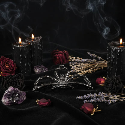 Gothic Punk Metal Hair Clips with Skull and Spider Design Sorceress Sanctuary