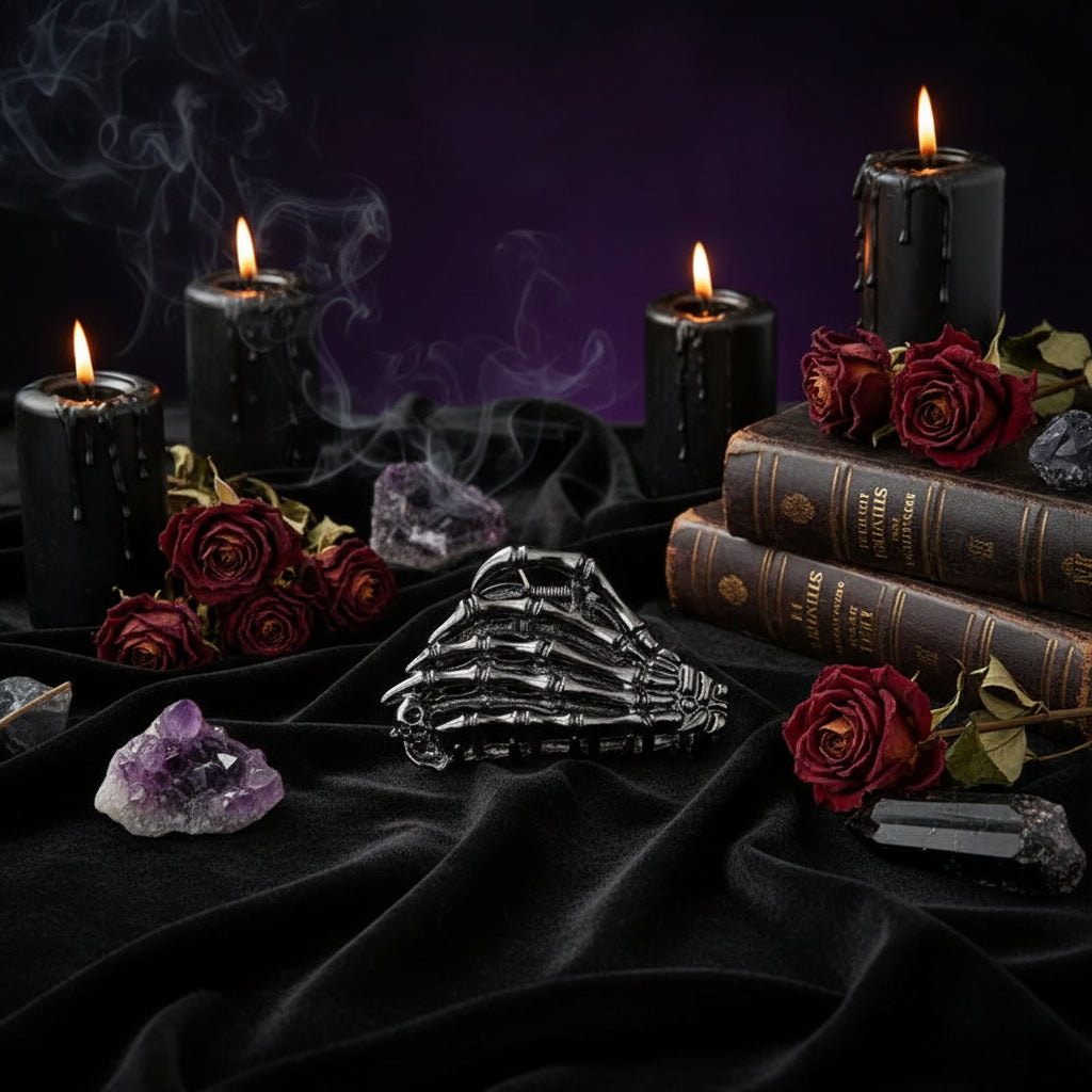 Gothic Punk Metal Hair Clips with Skull and Spider Design Sorceress Sanctuary