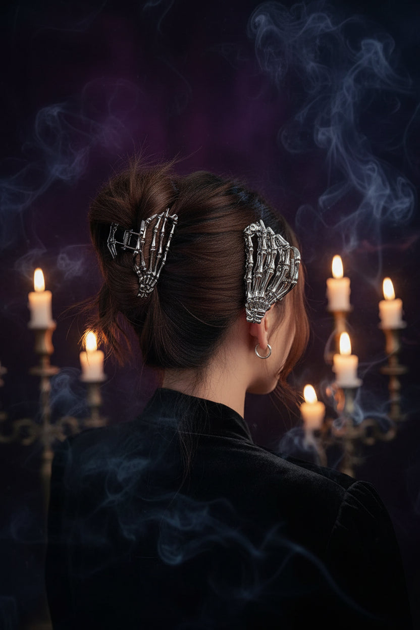 Gothic Punk Metal Hair Clips with Skull and Spider Design Sorceress Sanctuary