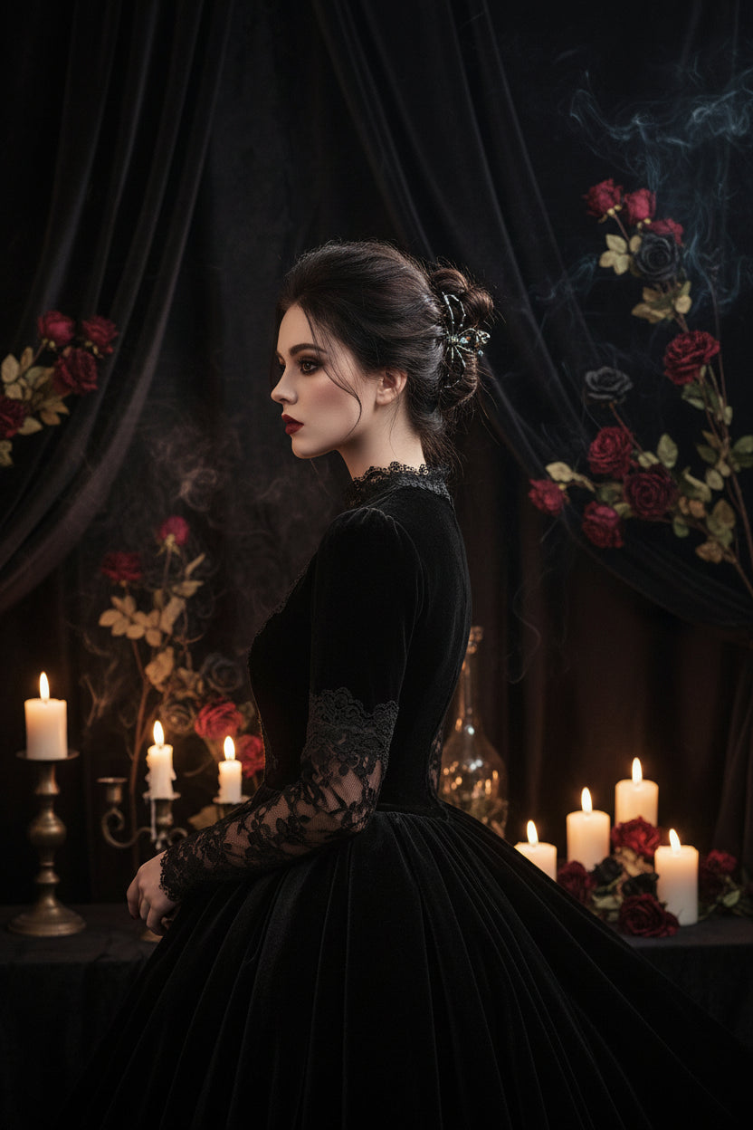 Gothic Punk Metal Hair Clips with Skull and Spider Design Sorceress Sanctuary