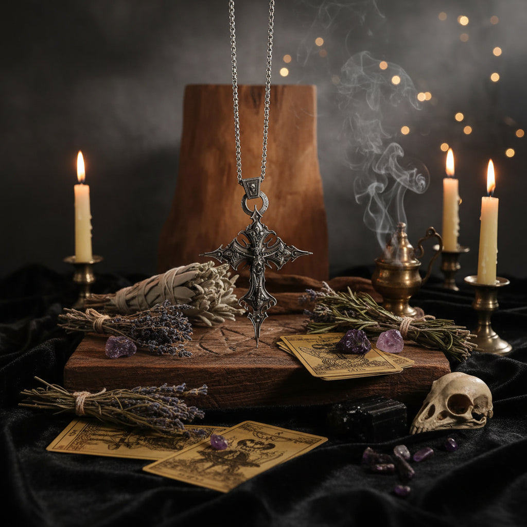 Skull Cross Necklace - Sorceress Sanctuary As Shown