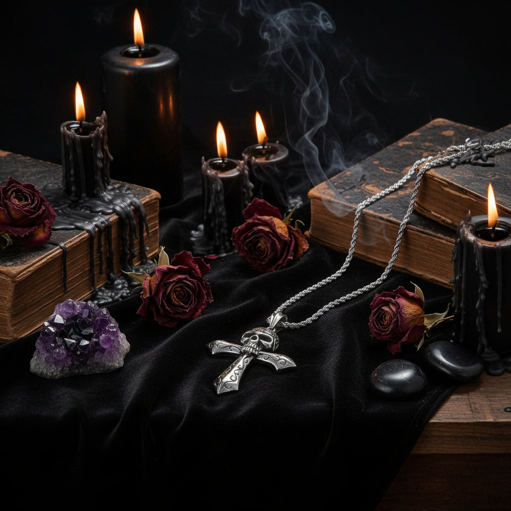 Gothic Skull Cross Necklace Sorceress Sanctuary