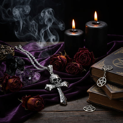 Gothic Skull Cross Necklace Sorceress Sanctuary