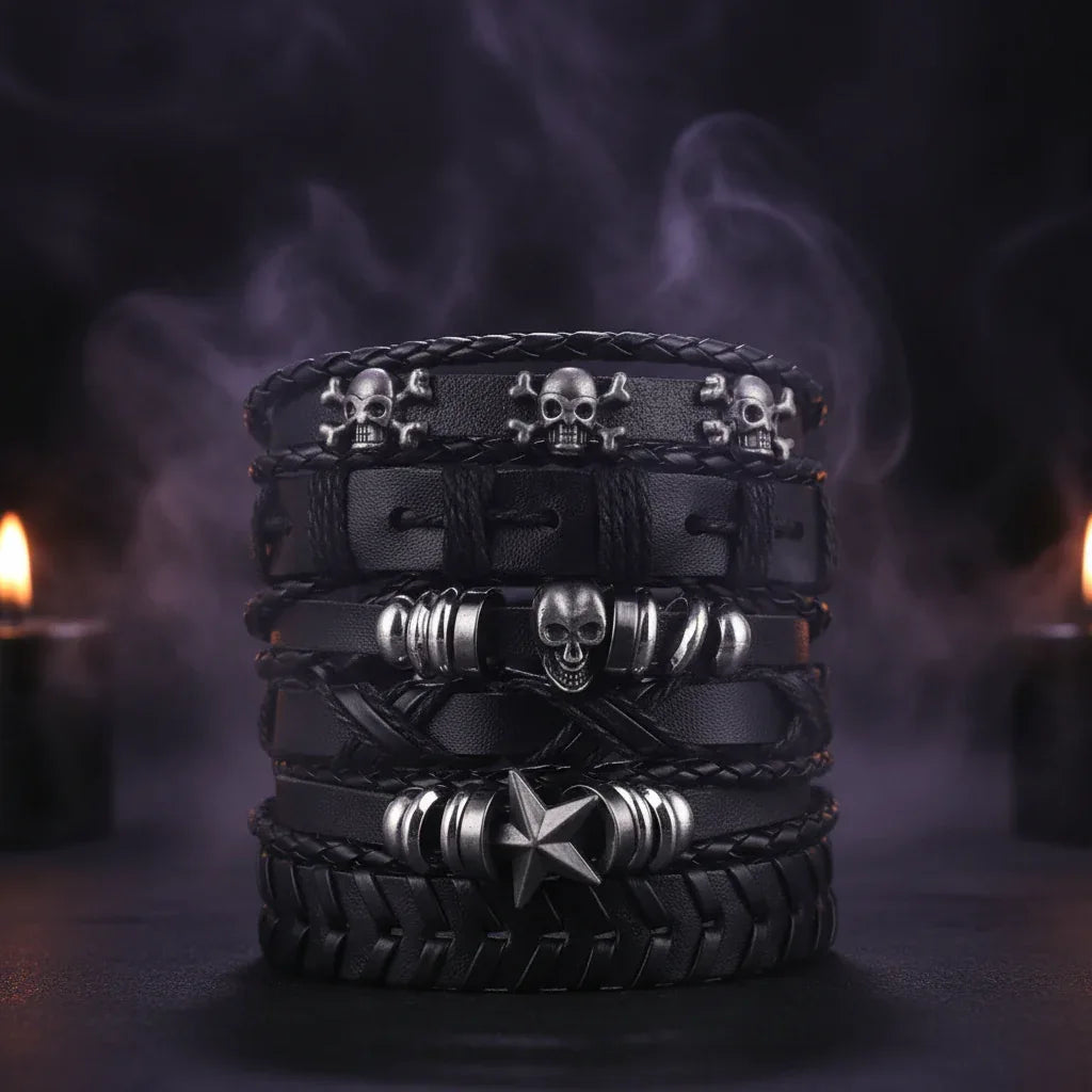 Skull Multi Bracelet - Sorceress Sanctuary Dark green-Vermeil-Light Yellow Gold Color-cobalt violet-REDDISH BROWN