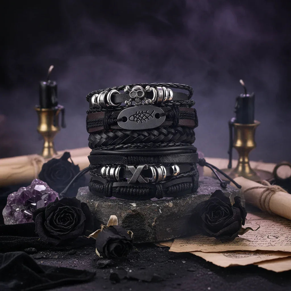 Skull Multi Bracelet - Sorceress Sanctuary Dark green-Vermeil-Light Yellow Gold Color-cobalt violet-REDDISH BROWN