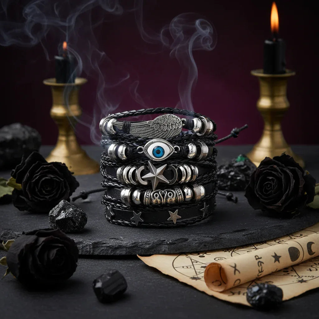 Skull Multi Bracelet - Sorceress Sanctuary Dark green-Vermeil-Light Yellow Gold Color-cobalt violet-REDDISH BROWN