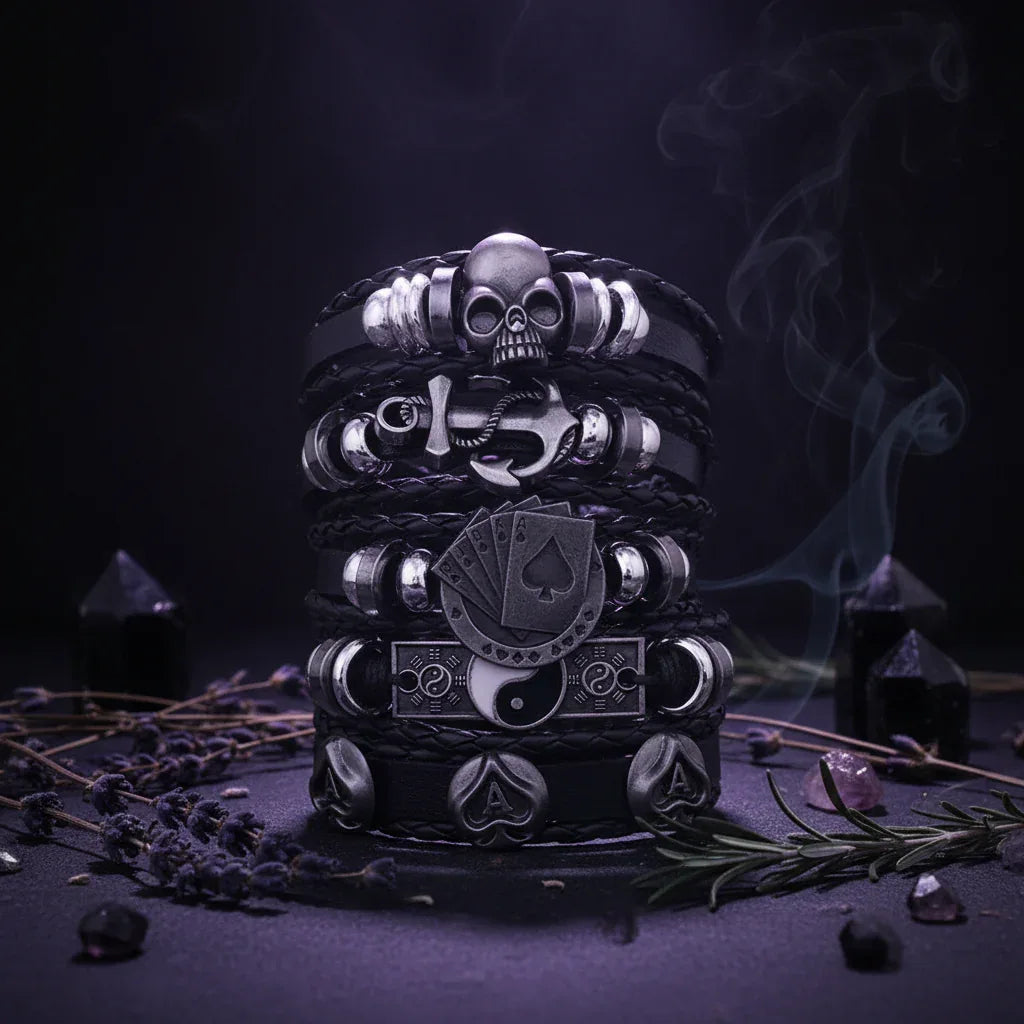 Skull Multi Bracelet - Sorceress Sanctuary Dark green-Vermeil-Light Yellow Gold Color-cobalt violet-REDDISH BROWN
