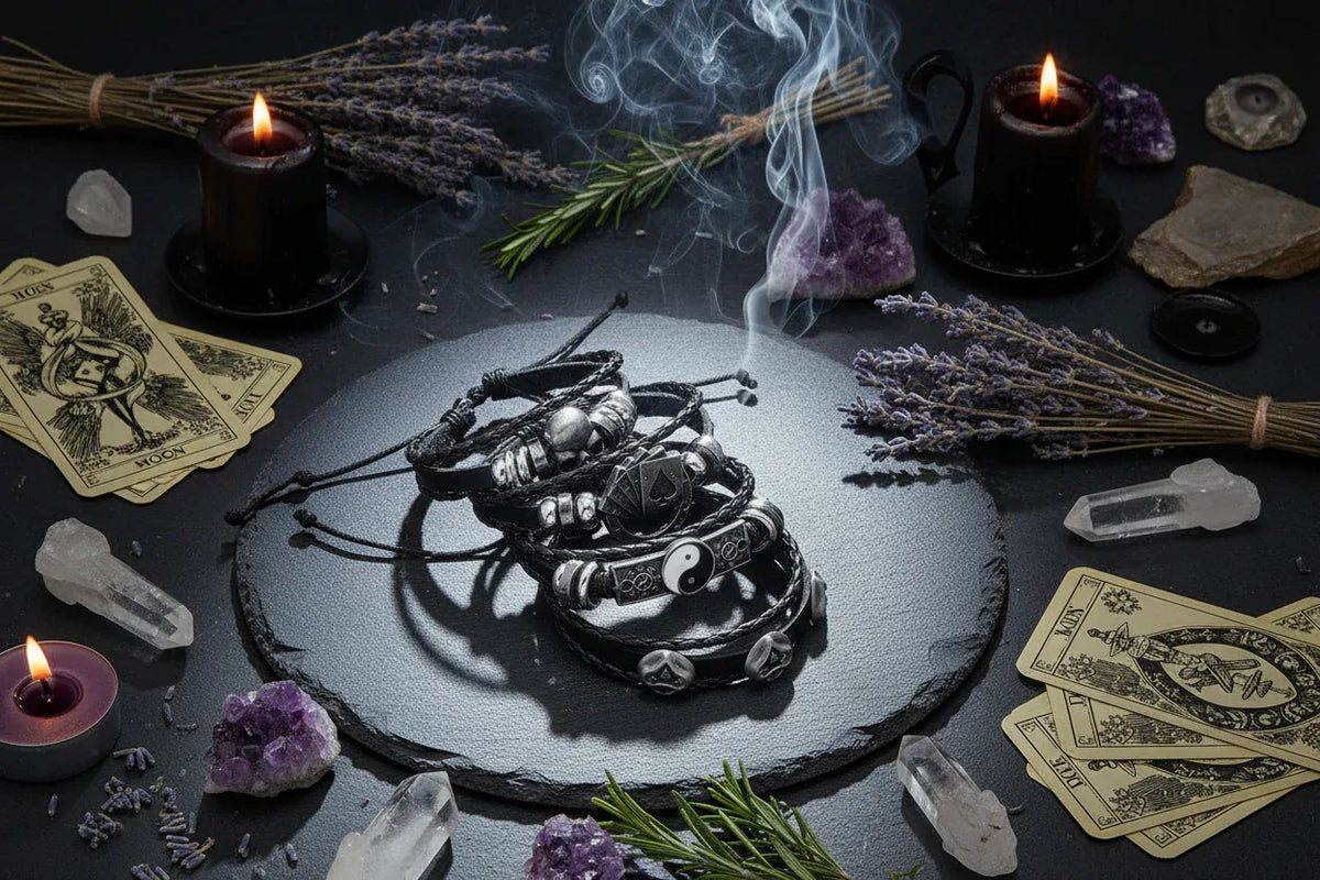 Skull Multi Bracelet - Sorceress Sanctuary Dark green-Vermeil-Light Yellow Gold Color-cobalt violet-REDDISH BROWN