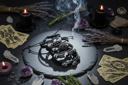 Skull Multi Bracelet - Sorceress Sanctuary Dark green-Vermeil-Light Yellow Gold Color-cobalt violet-REDDISH BROWN