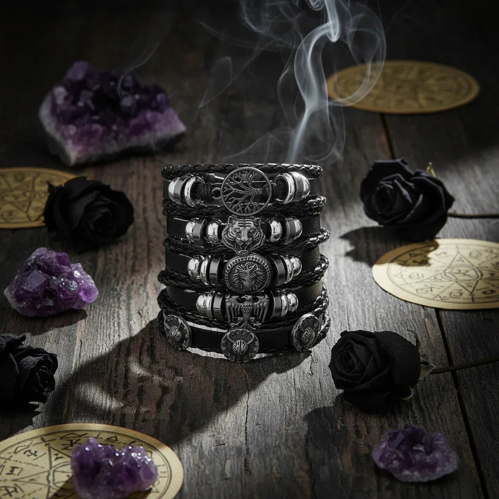 Skull Multi Bracelet - Sorceress Sanctuary Dark green-Vermeil-Light Yellow Gold Color-cobalt violet-REDDISH BROWN