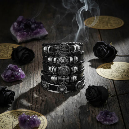 Skull Multi Bracelet - Sorceress Sanctuary Dark green-Vermeil-Light Yellow Gold Color-cobalt violet-REDDISH BROWN