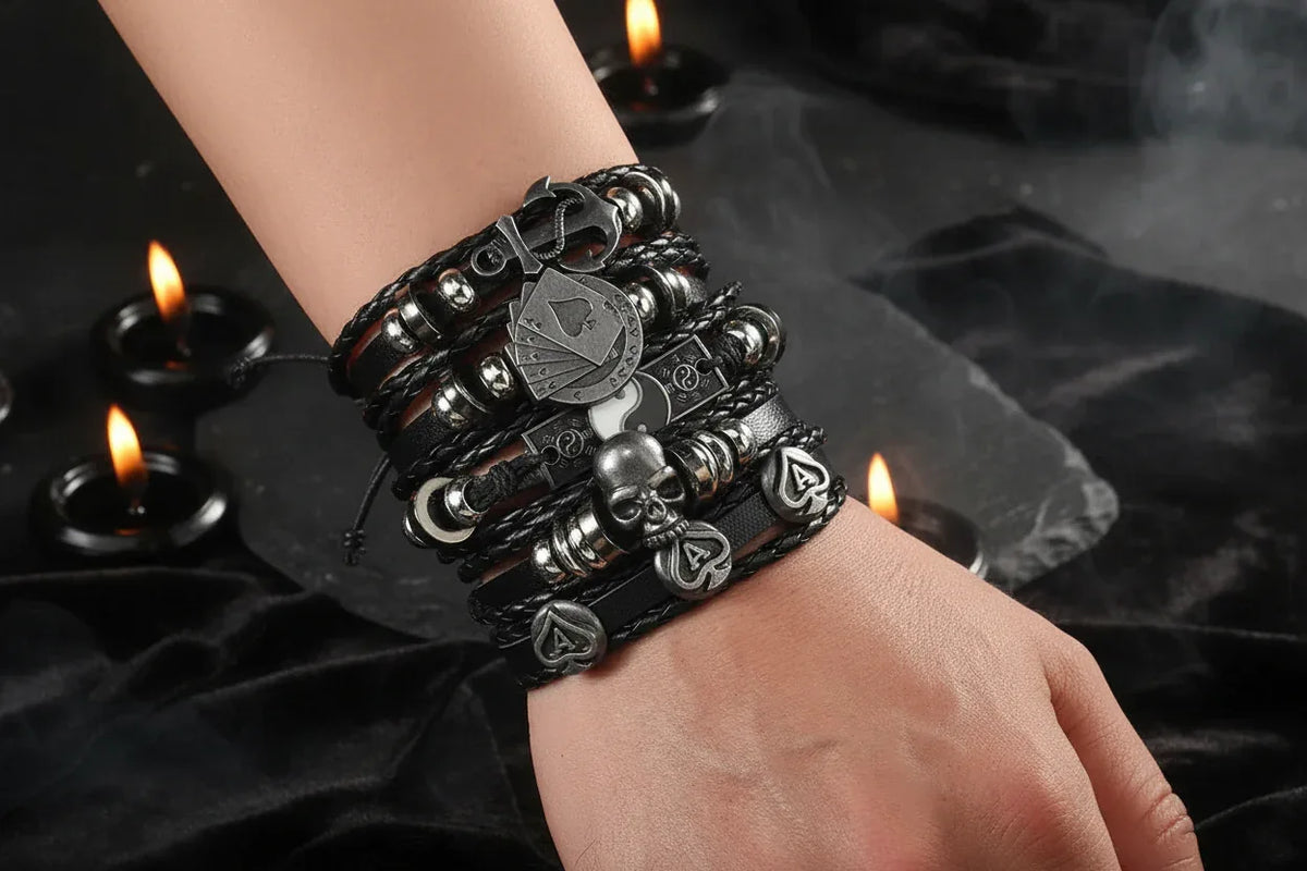 Skull Multi Bracelet - Sorceress Sanctuary Dark green-Vermeil-Light Yellow Gold Color-cobalt violet-REDDISH BROWN