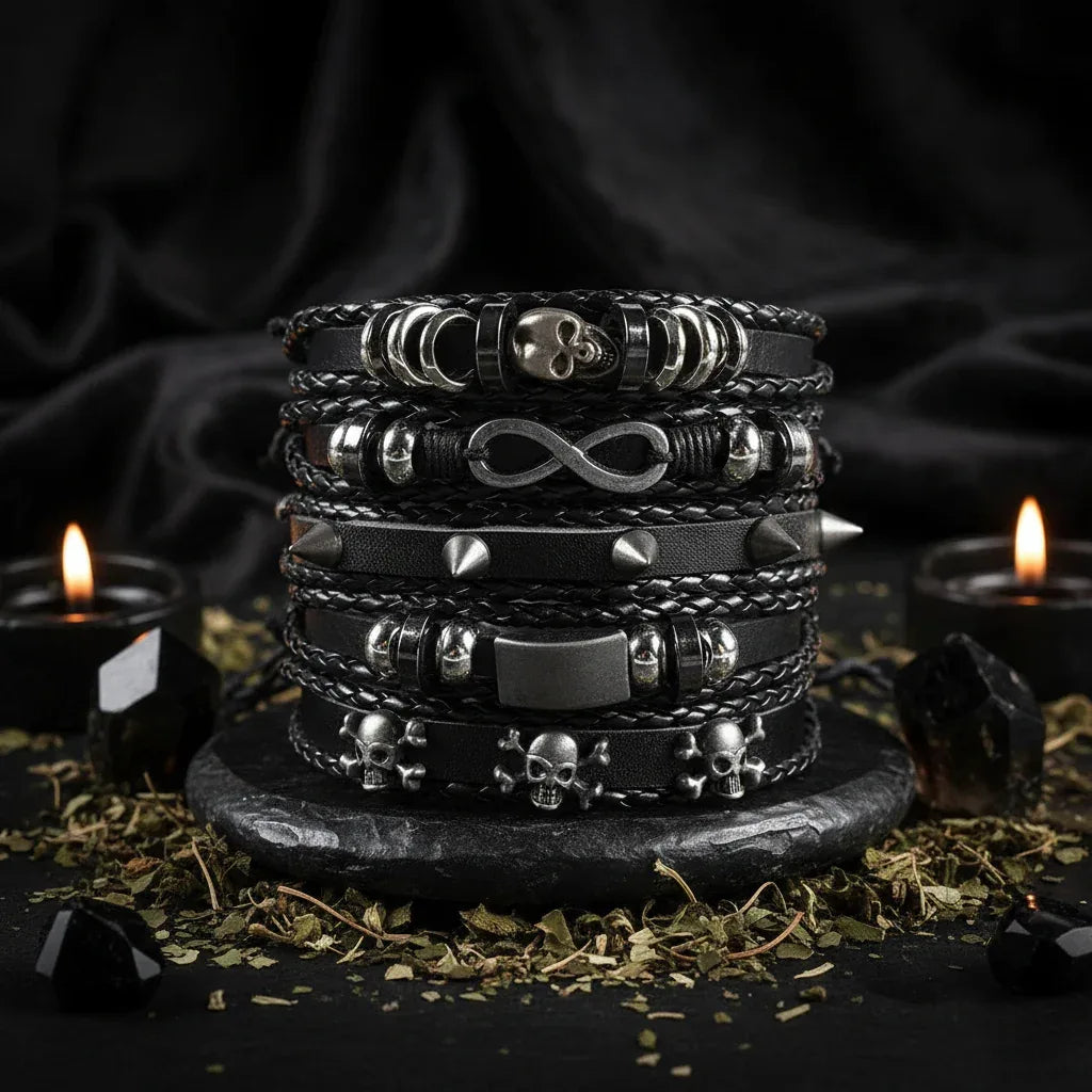 Skull Multi Bracelet - Sorceress Sanctuary Dark green-Vermeil-Light Yellow Gold Color-cobalt violet-REDDISH BROWN