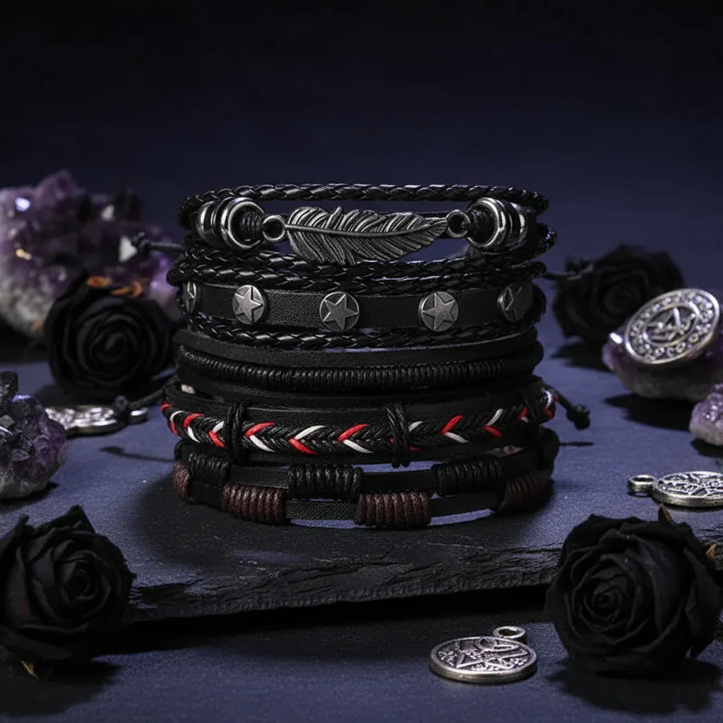 Skull Multi Bracelet - Sorceress Sanctuary Dark green-Vermeil-Light Yellow Gold Color-cobalt violet-REDDISH BROWN