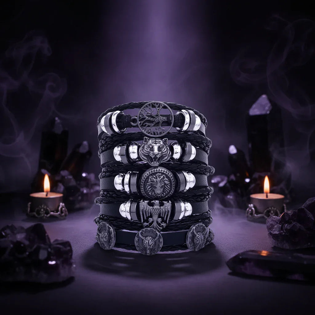 Skull Multi Bracelet - Sorceress Sanctuary Dark green-Vermeil-Light Yellow Gold Color-cobalt violet-REDDISH BROWN