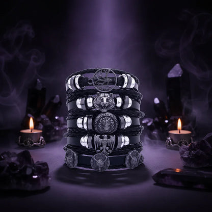 Skull Multi Bracelet - Sorceress Sanctuary Dark green-Vermeil-Light Yellow Gold Color-cobalt violet-REDDISH BROWN