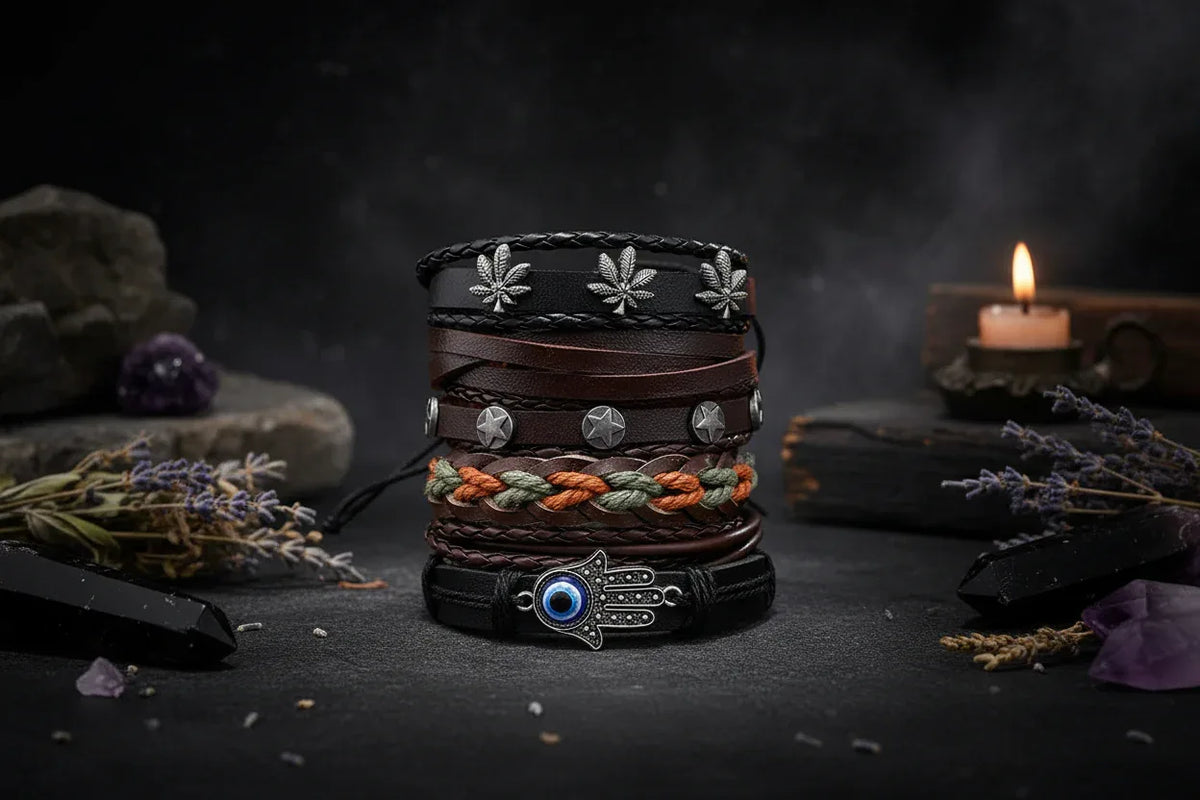Skull Multi Bracelet - Sorceress Sanctuary Dark green-Vermeil-Light Yellow Gold Color-cobalt violet-REDDISH BROWN