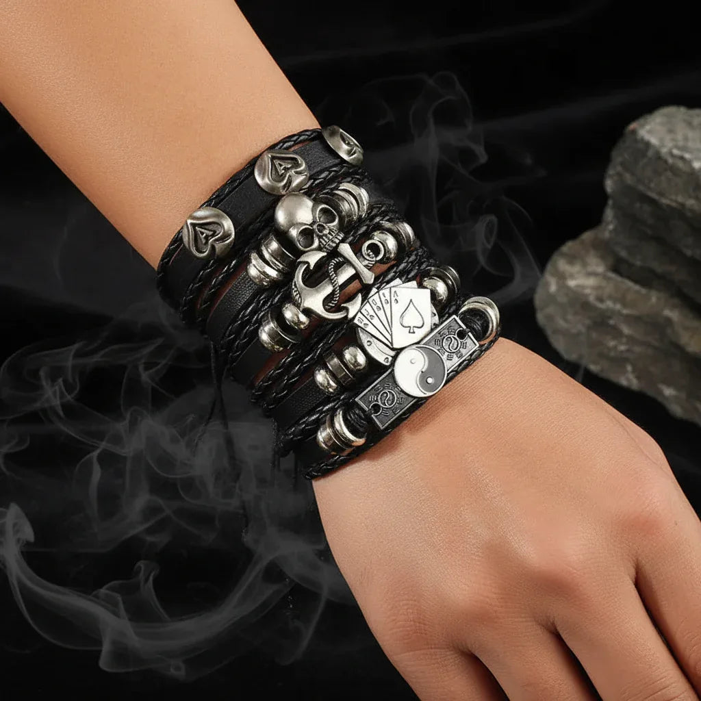 Skull Multi Bracelet - Sorceress Sanctuary Dark green-Vermeil-Light Yellow Gold Color-cobalt violet-REDDISH BROWN