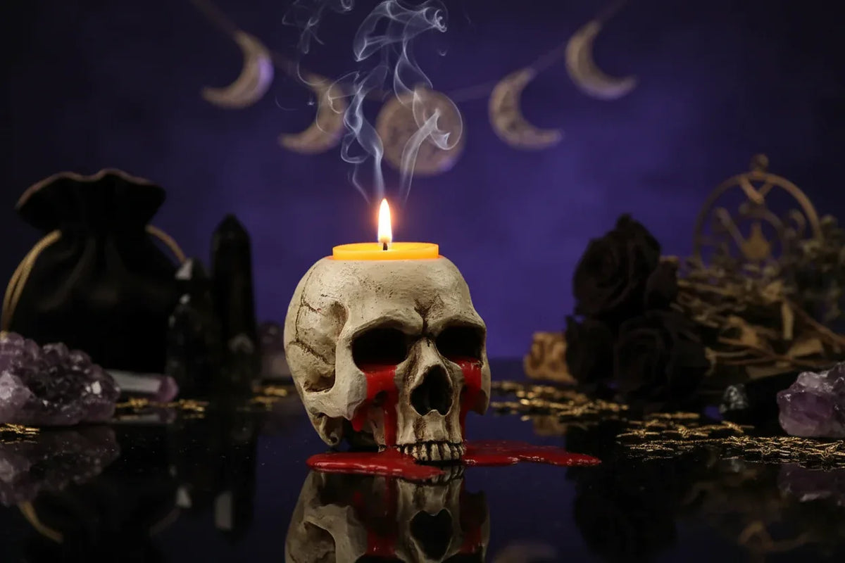 Skull Tears Candle Holder - Sorceress Sanctuary White-Black