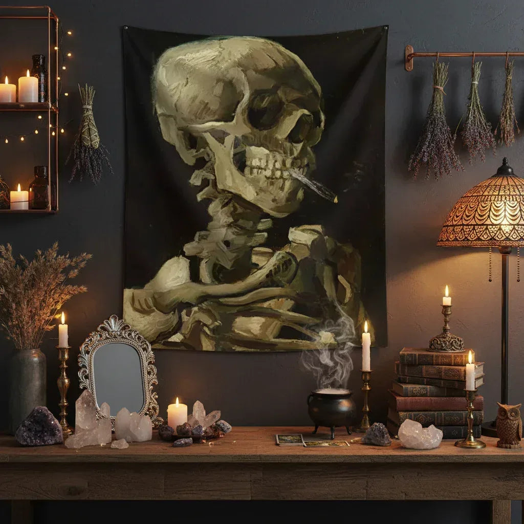 Smoking Skeleton Tapestry - Sorceress Sanctuary 150x100-150x130cm-150x230cm-150x100cm thick-150x130cm thick
