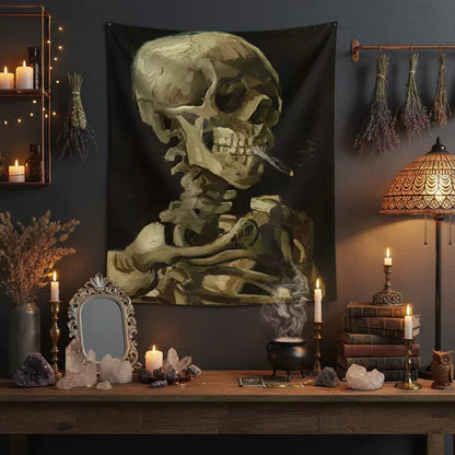 Smoking Skeleton Tapestry - Sorceress Sanctuary 150x100-150x130cm-150x230cm-150x100cm thick-150x130cm thick