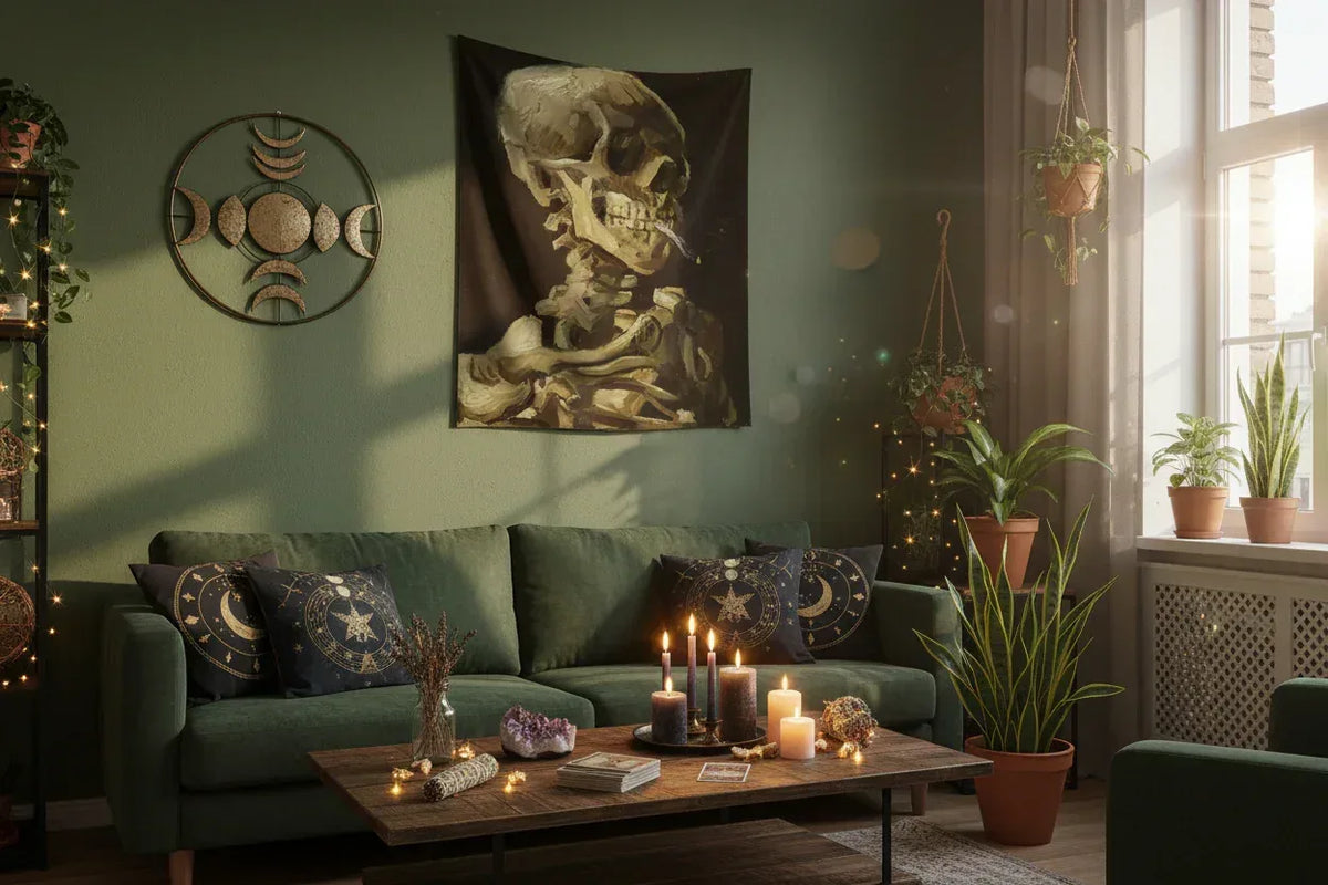 Smoking Skeleton Tapestry - Sorceress Sanctuary 150x100-150x130cm-150x230cm-150x100cm thick-150x130cm thick