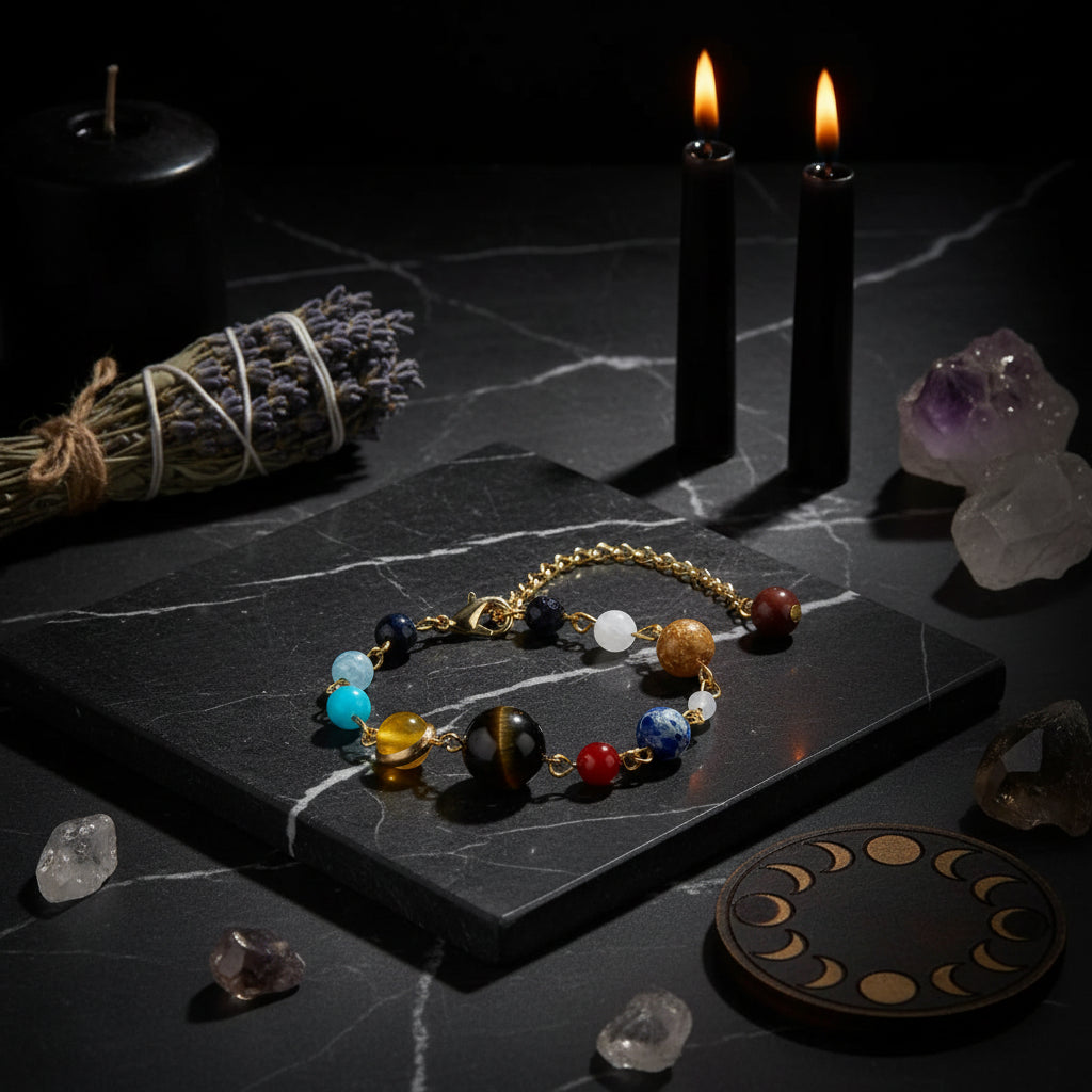 Women's Cosmic Galaxy Solar System Bracelet with Eight Planets Sorceress Sanctuary
