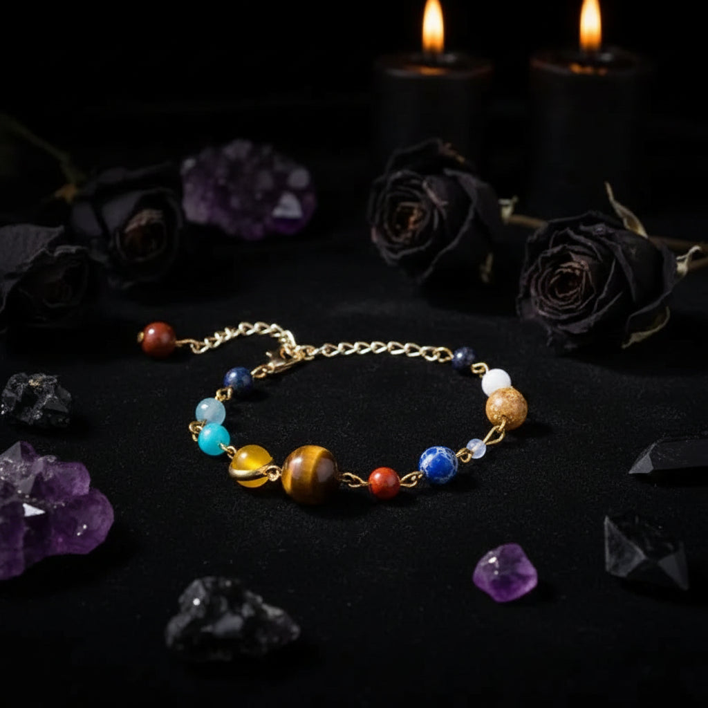 Women's Cosmic Galaxy Solar System Bracelet with Eight Planets Sorceress Sanctuary