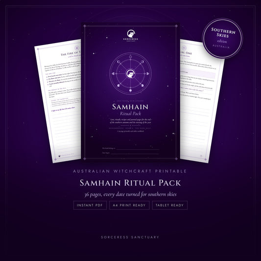 Samhain Ritual Pack printable PDF by Sorceress Sanctuary, an Australian witchcraft printable for the Southern Hemisphere