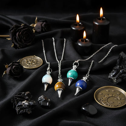 Sphere Pendulum - Sorceress Sanctuary egg white-pink-dark green-tiger eye-green
