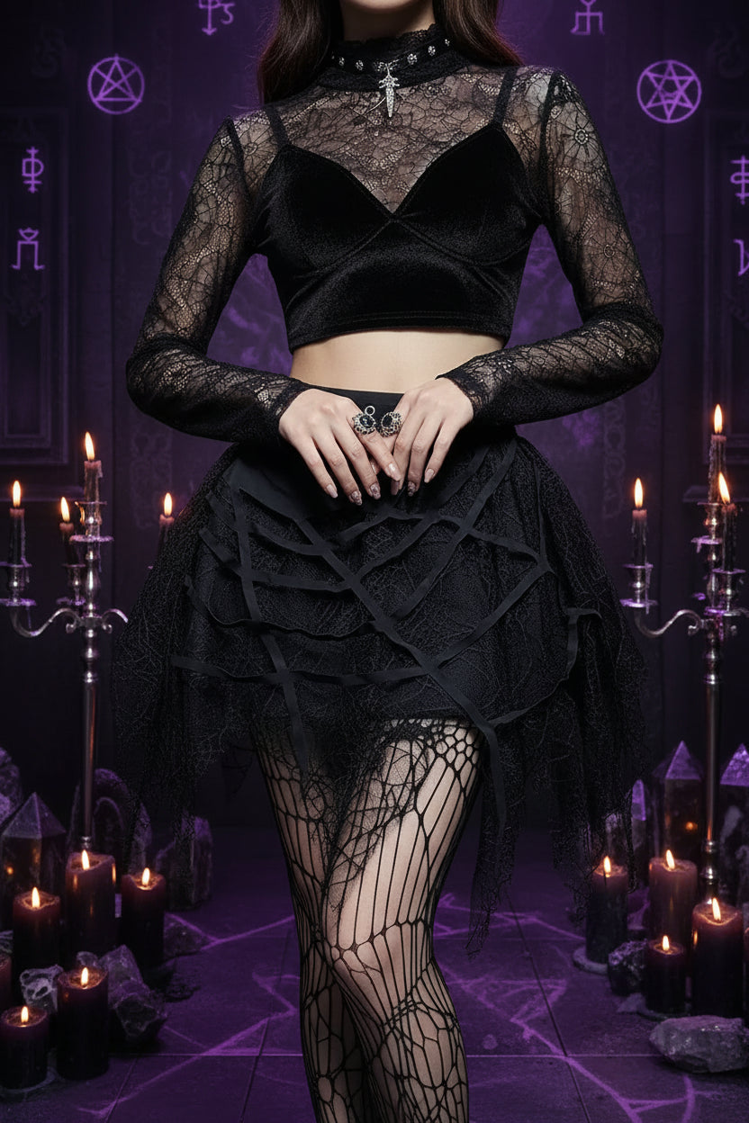 Spider Lace Skirt - Sorceress Sanctuary Black / S-Black / M-Black / L