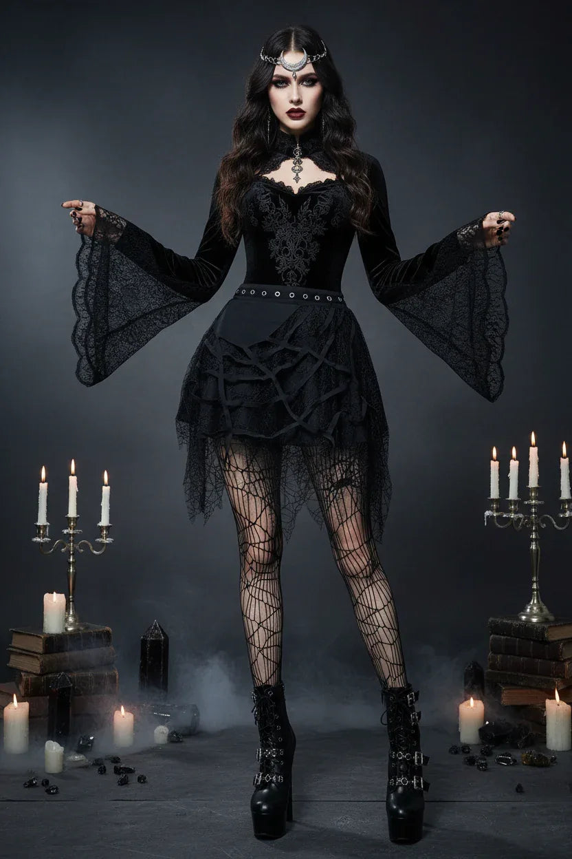 Spider Lace Skirt - Sorceress Sanctuary Black / S-Black / M-Black / L