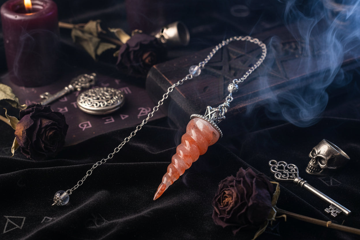 Spiral Divination Pendulum - Sorceress Sanctuary 7 Chakra-Tiger-eye-Rose-Quartz-Red-Agate-Lapis