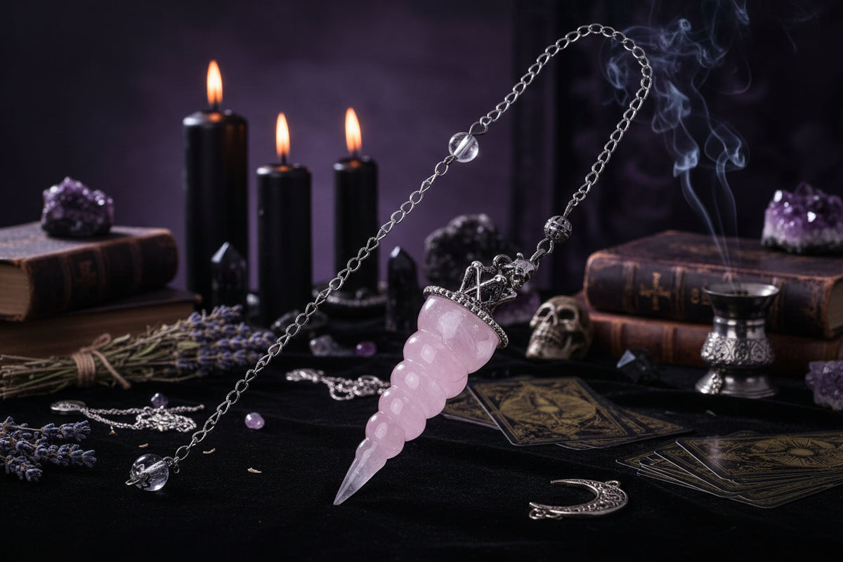 Spiral Divination Pendulum - Sorceress Sanctuary 7 Chakra-Tiger-eye-Rose-Quartz-Red-Agate-Lapis