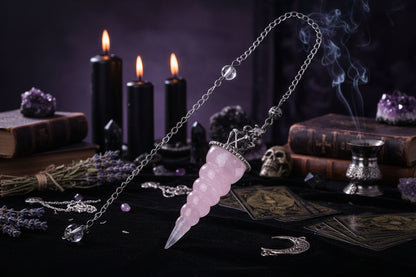 Spiral Divination Pendulum - Sorceress Sanctuary 7 Chakra-Tiger-eye-Rose-Quartz-Red-Agate-Lapis