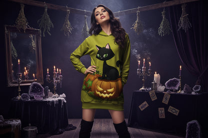 Spooky Dress - Sorceress Sanctuary Green Cat On Pumpkin / XS-Green Cat On Pumpkin / S-Green Cat On Pumpkin / M-Green Cat On Pumpkin / L-Green Cat On Pumpkin / XL