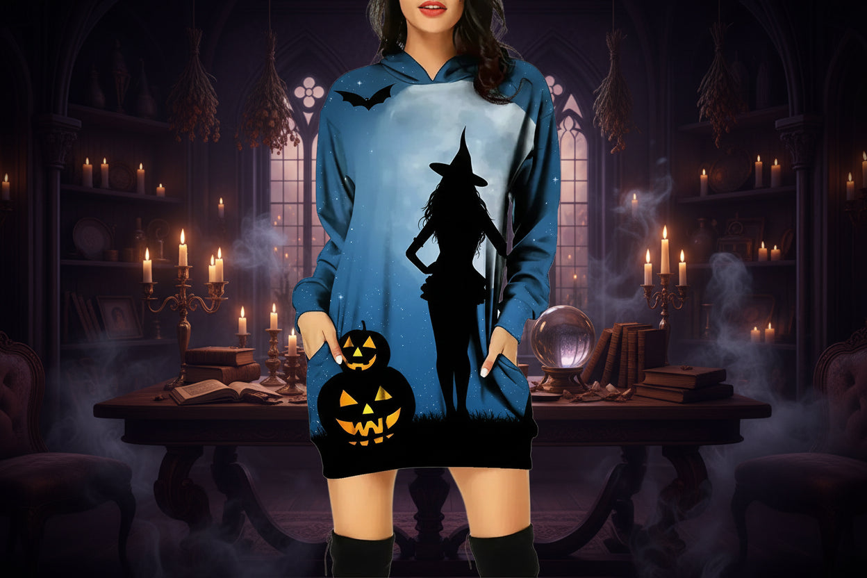 Spooky Dress - Sorceress Sanctuary Green Cat On Pumpkin / XS-Green Cat On Pumpkin / S-Green Cat On Pumpkin / M-Green Cat On Pumpkin / L-Green Cat On Pumpkin / XL
