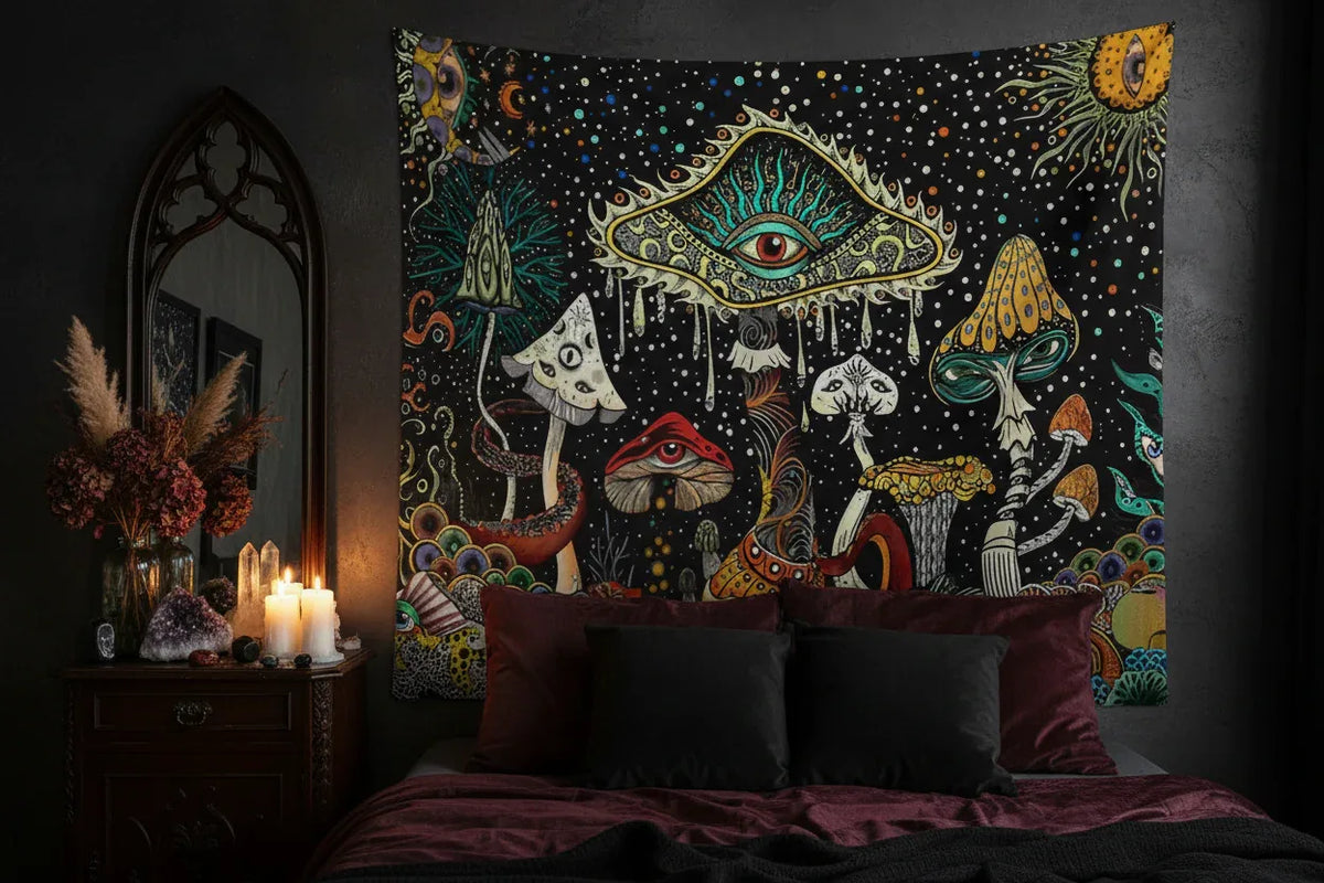 Spooky Mushroom Tapestry - Sorceress Sanctuary Starry Mushrooms / 95x73 Thickened-Starry Mushrooms / 150X100 Thickened-Starry Mushrooms / 150x150 Thickened-Starry Mushrooms / 150x130 Thickened-Starry Mushrooms / 200x150 Thickened