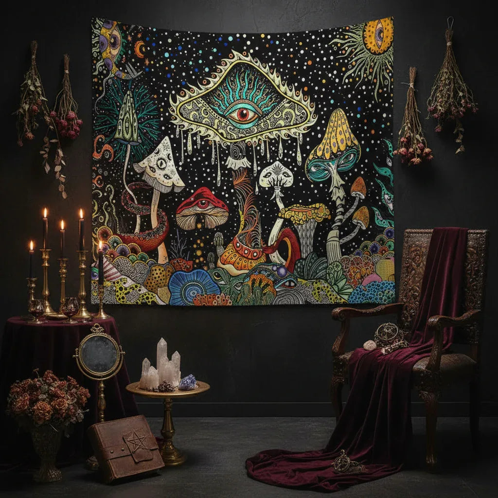 Spooky Mushroom Tapestry - Sorceress Sanctuary Starry Mushrooms / 95x73 Thickened-Starry Mushrooms / 150X100 Thickened-Starry Mushrooms / 150x150 Thickened-Starry Mushrooms / 150x130 Thickened-Starry Mushrooms / 200x150 Thickened
