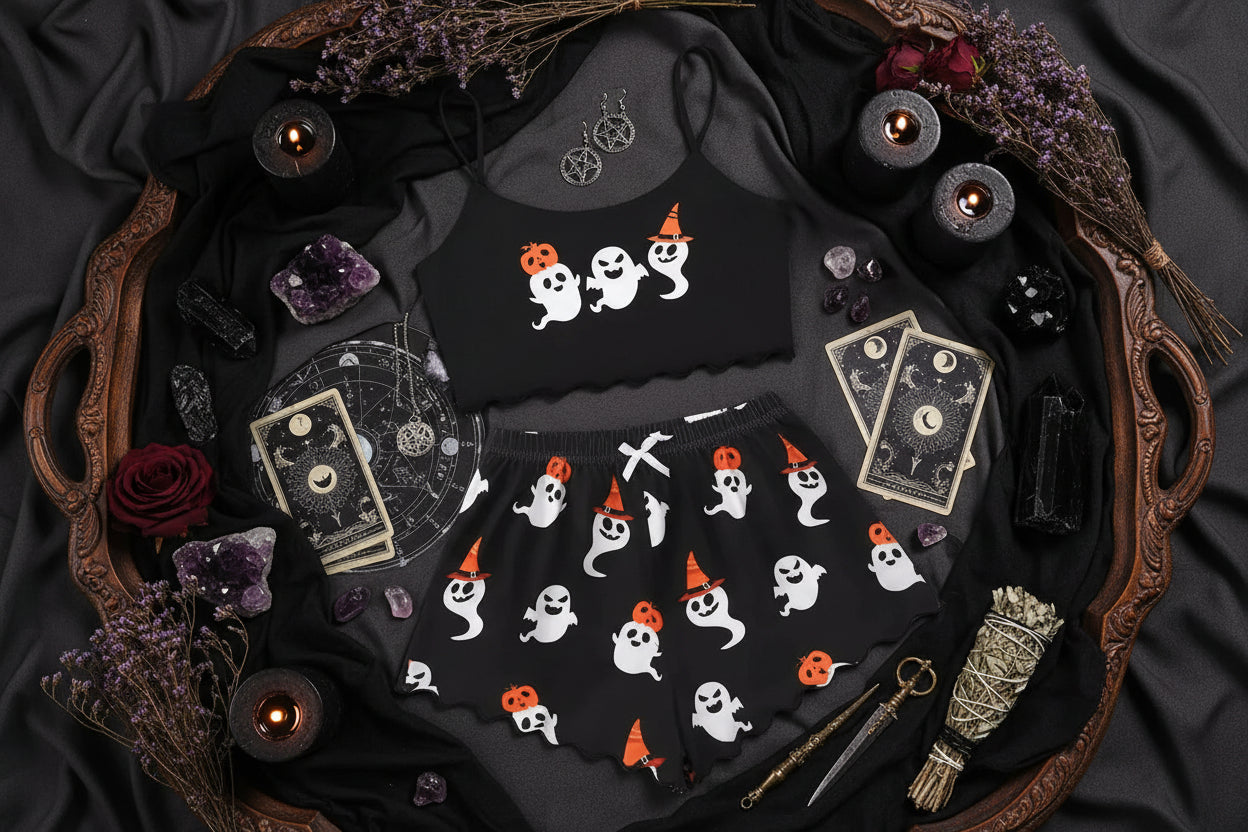 Spooky Pajama Set - Sorceress Sanctuary Halloween! / M-Purple Skeleton Hands / XL-Black Skeleton Hands / S-Black Skeleton Hands / M-Black Skeleton Hands / L