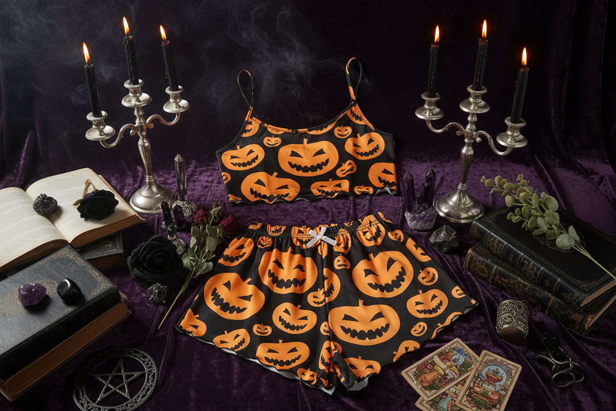 Spooky Pajama Set - Sorceress Sanctuary Halloween! / M-Purple Skeleton Hands / XL-Black Skeleton Hands / S-Black Skeleton Hands / M-Black Skeleton Hands / L