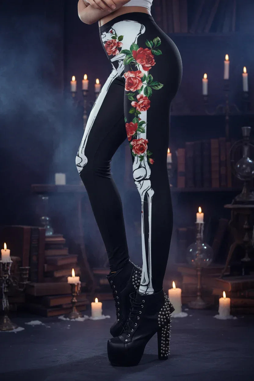 Spooky Print Leggings - Sorceress Sanctuary Rose Skeleton / S-Rose Skeleton / M-Rose Skeleton / L-Rose Skeleton / XL-Yellow Spooky Forest / S