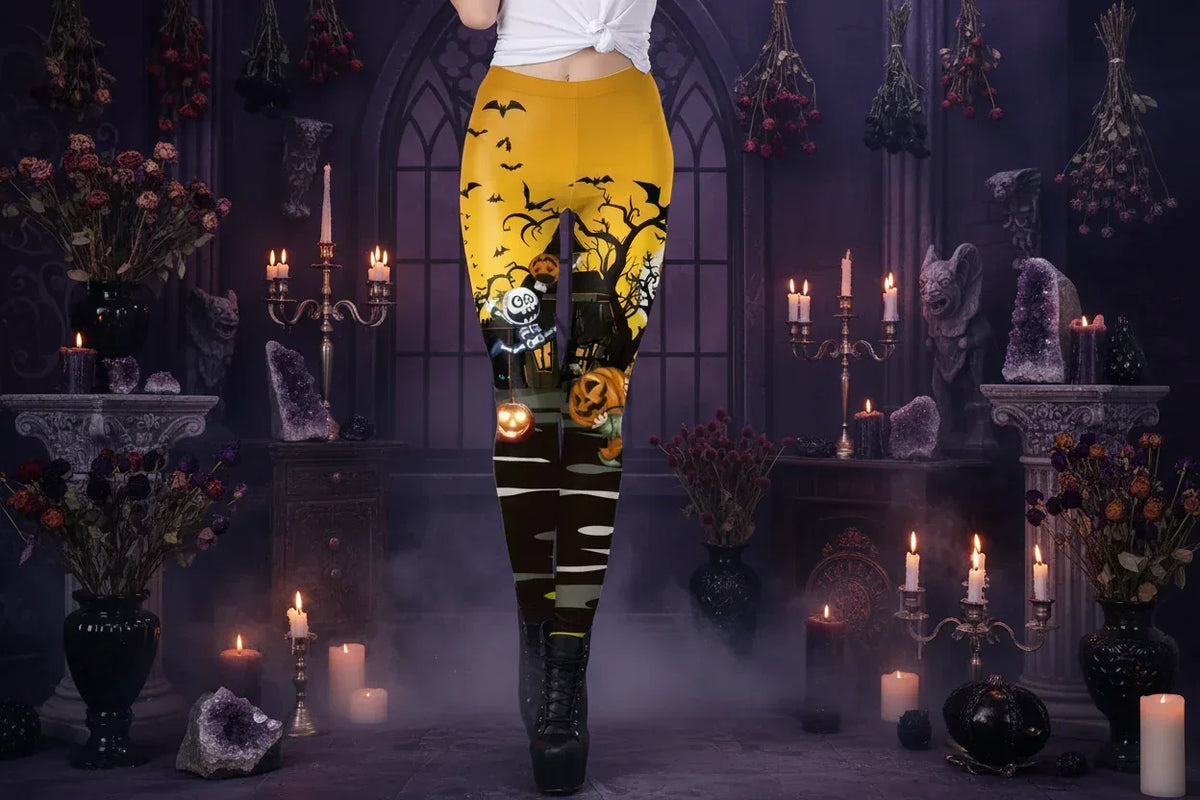 Spooky Print Leggings - Sorceress Sanctuary Rose Skeleton / S-Rose Skeleton / M-Rose Skeleton / L-Rose Skeleton / XL-Yellow Spooky Forest / S