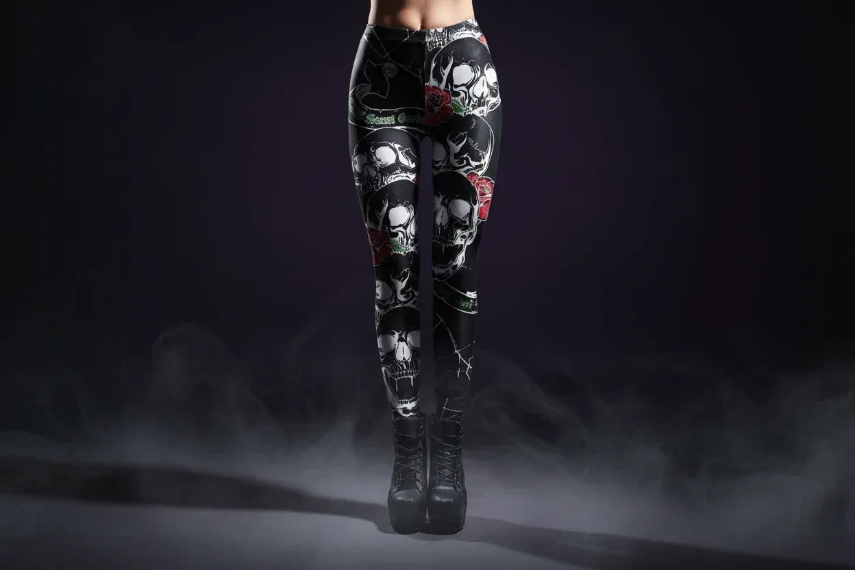 Spooky Print Leggings - Sorceress Sanctuary Rose Skeleton / S-Rose Skeleton / M-Rose Skeleton / L-Rose Skeleton / XL-Yellow Spooky Forest / S