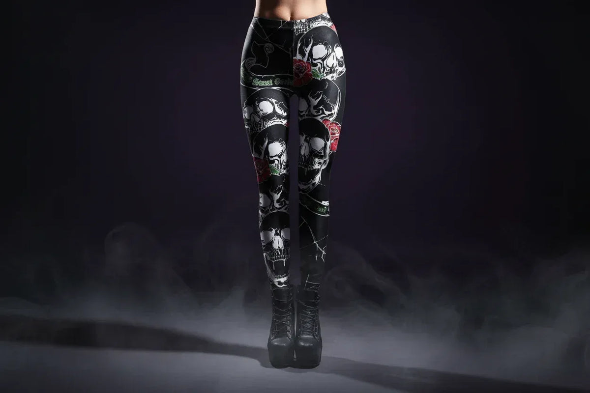 Spooky Print Leggings - Sorceress Sanctuary Rose Skeleton / S-Rose Skeleton / M-Rose Skeleton / L-Rose Skeleton / XL-Yellow Spooky Forest / S