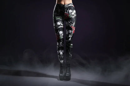 Spooky Print Leggings - Sorceress Sanctuary Rose Skeleton / S-Rose Skeleton / M-Rose Skeleton / L-Rose Skeleton / XL-Yellow Spooky Forest / S